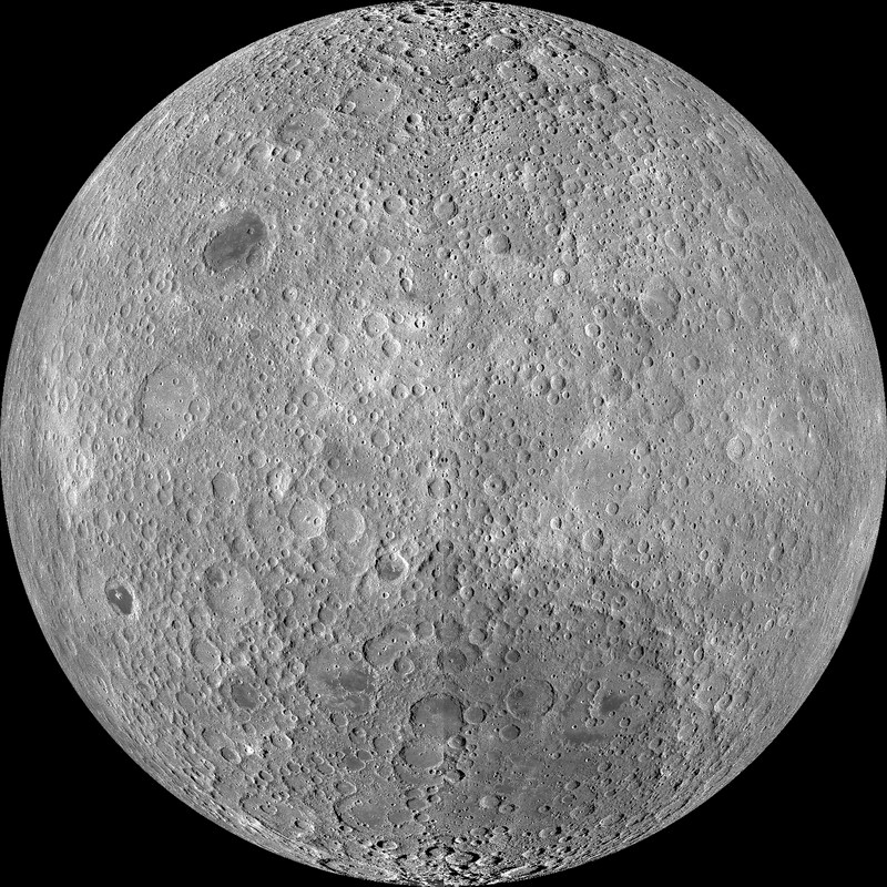 Far Side of the Moon. The lunar farside as never seen before! LROC WAC orthographic projection centered at 180° longitude, 0° latitude. http://www.nasa.gov/mission_pages/LRO/news/lro-farside.html
